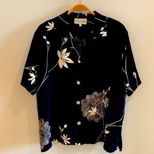 Black & Cream Flower Printed Cool Rayon Camp Shirt